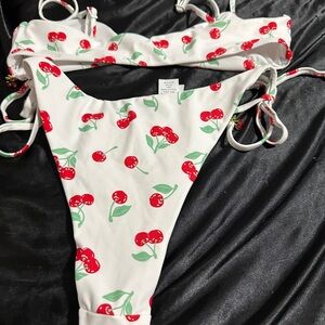 Aerie Cherry Print Bikini Set - White and Red